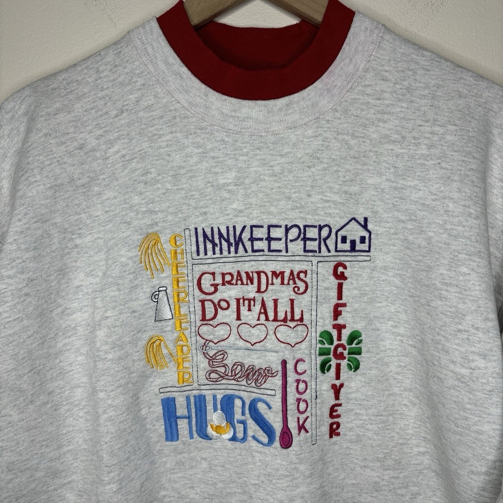 Vintage MC Sportswear Sweatshirt Grandmas Do It All Grannycore‎ Embroidered Gray